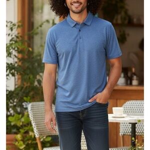 C9 by Champion Collared Button Golf Polo Shirt, Men’s Medium, Blue